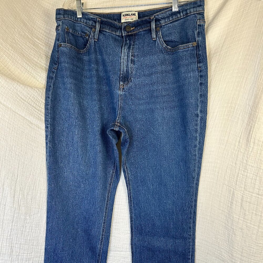 Kirkland Signature Wms Blue Jeans Sz 16 High Rise Straight Leg Cotton/Poly